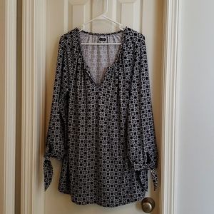 Black and white blouse with tie sleeves